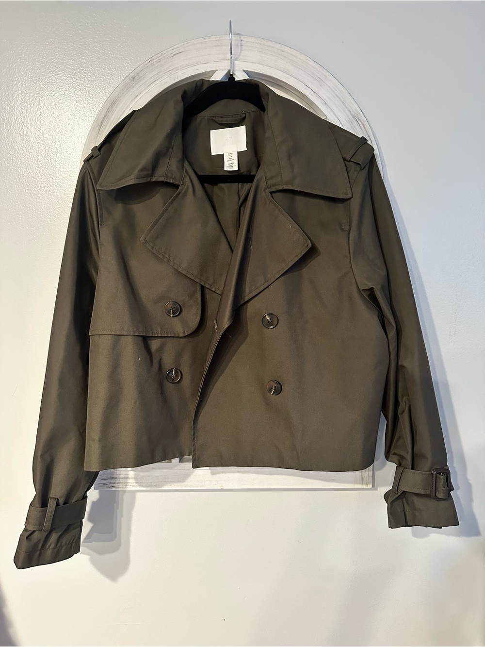 🍁H&M Olive Cropped Double-Breasted Trench Jacket